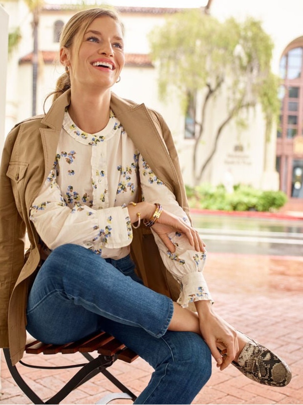 Talbots floral pleated ruffle trim blouse
